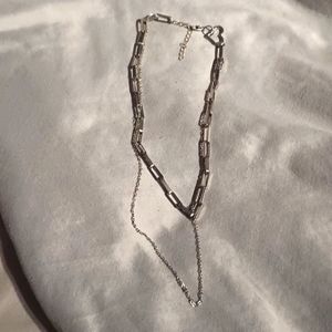 Layered silver tone heart necklace 18"